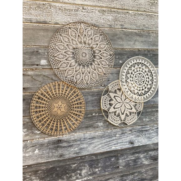 Vintage Doily on Metal Hoop Wall Deco BOHO Hippy - Picture 9 of 10